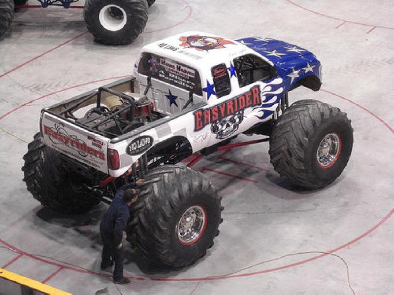 Easyrider Monster Truck checking out the wheels getting ready for the show