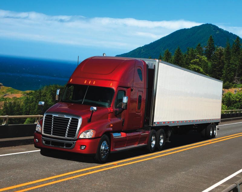 red Freightliner Cascadia