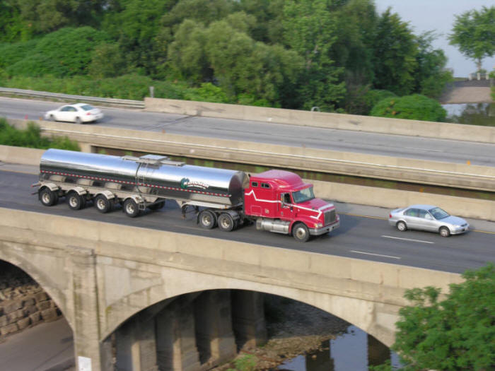 Keith Hall tanker on bridge passing Cootes Paradise in Hamilton