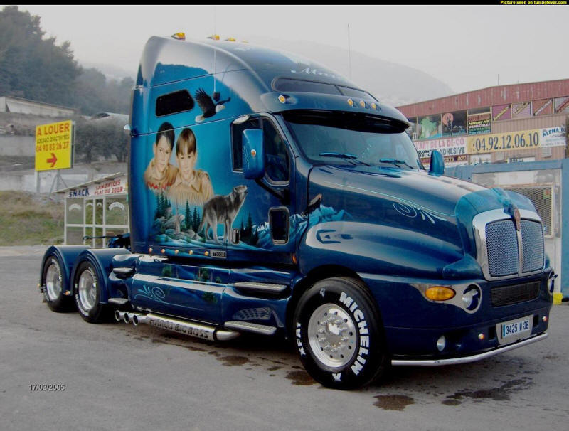 Blue Kenworth with nice airbrush paint job