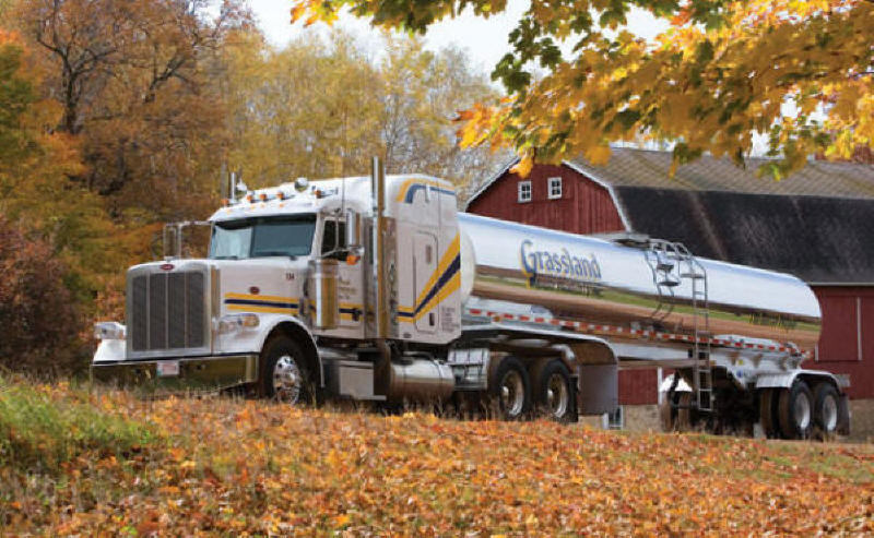 Peterbilt model 388 milk truck tanker trailer picture on an autumn day